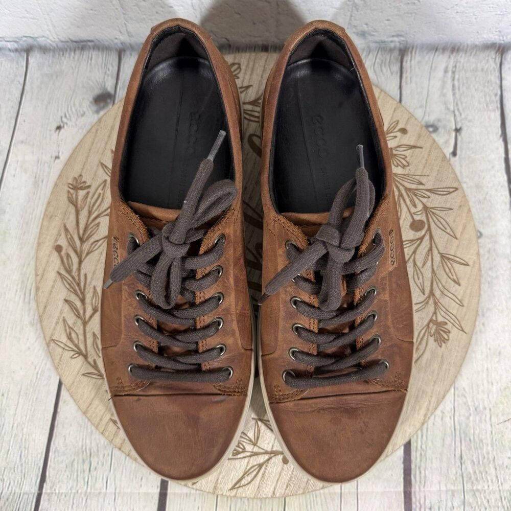 ECCO Soft 7 Mens US 8-8.5 EU 42 Brown Leather Sneakers Casual Comfort Shoes